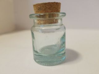 Pill Mini Bottle Green Glass With Cork Made In Spain Stamped On Bottom