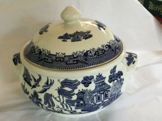 Churchill Blue Willow Large Covered Bowl / Dish Made In Staffordshire England