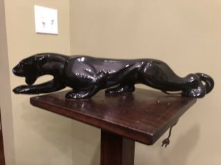 Mid Century Modern Royal Haeger Black Panther Art Pottery Crouching Prowling 22”