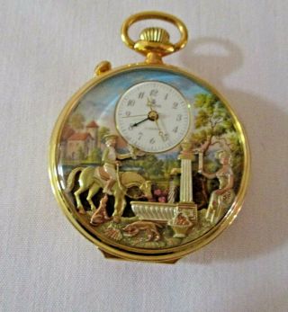 Reuge Vintage 17 Jewel Automaton Musical Alarm Pocket Watch With Display Case