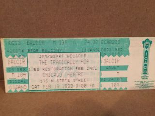 The Tragically Hip Concert Ticket Stub 2 - 13 - 1999 Chicago