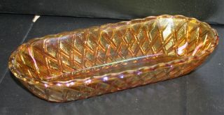 Vintage Indiana Iridescent Amber Marigold Carnival Pretzel Celery Bowl