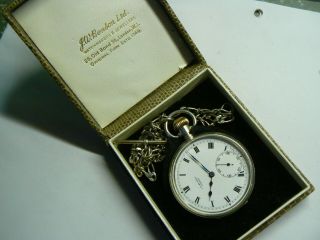 Large Rare 1908 Silver J W Benson Pocket Watch Silver Albert Chain Box