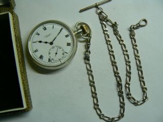 Large Rare 1908 Silver J W BENSON Pocket Watch Silver Albert Chain Box 2