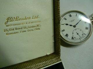 Large Rare 1908 Silver J W BENSON Pocket Watch Silver Albert Chain Box 3