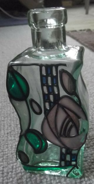 Charles Rennie Mackintosh Design Hand Made Design On Wavy Recycled Glass Bottle