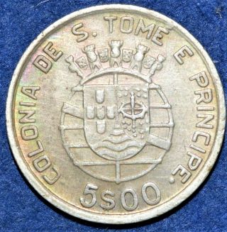 São Tomé And Príncipe 5 Escudos 1948,  Silver,  Km 6 Scarce Saint Thomas