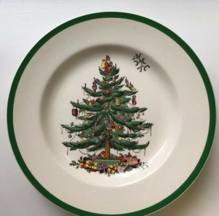 Set Of 4 Spode " Christmas Tree " 10 - 3/4 " Dinner Plates Made In England Euc