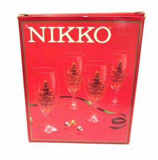 Nikko Happy Holidays Christmastime 16 oz Stemmed Beverage Glasses Set Of 4 NIB 3