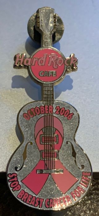 Hard Rock Cafe 2006 Pinktober Breast Cancer Pink Ribbon Guitar Pin Gm