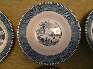 Set of 6 blue & white Currier and Ives Royal China 6 1/4 