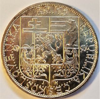 1937 Czechoslovakia 20 Korun Silver World Coin - Death of President Masaryk - c 2