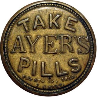 1862 Lowell Massachusetts Civil War Encased Postage Stamp Ayers Pills 2