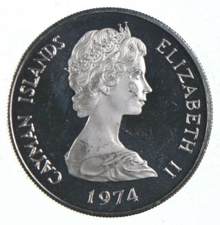 Silver - World Coin - 1974 Cayman Islands 2 Dollars - World Silver Coin 662