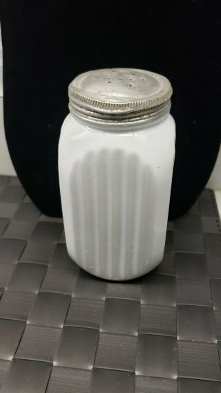 Anchor Hocking Vitrock Ribbed White Milk Glass Shaker With Metal Lid