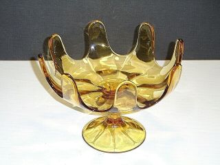 Vintage Mid Century Modern Viking Glass Amber 8 Petal Compote
