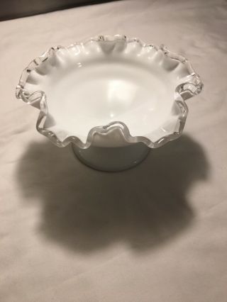Vintage Fenton Silvercrest White Milk Glass Candy Bowl Dish Ruffle Futed Rim