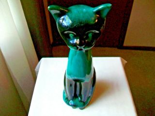Vintage Blue Mountain Pottery Cat 16 " Blue Green Glaze 1960 