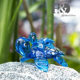 Hand Craft Double Turtle Art Glass Blown Miniature Figurine Animal Home Ornament 2