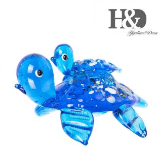 Hand Craft Double Turtle Art Glass Blown Miniature Figurine Animal Home Ornament 3