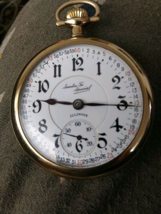 1923 Lllinois " Santa Fe " Special 16s 21j Pocket Watch Perfect Dial Rr Time