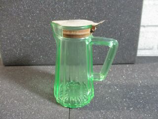 Green Depression Glass Syrup Pitcher With Metal Spring Lid