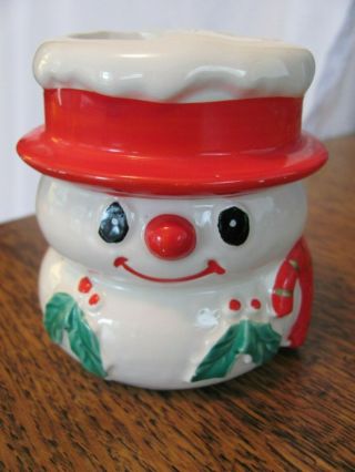 Vintage Ceramic Snowman Christmas Votive Candle Holder Made In Japan