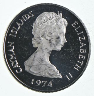 Silver - World Coin - 1974 Cayman Islands 2 Dollars - World Silver Coin 657