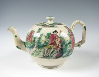 18th C.  English Salt Glaze Teapot With Enamel Decoration