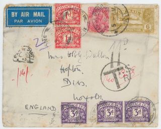 India Kgv 1935 Cover To Uk With Various Postage Due Stamps