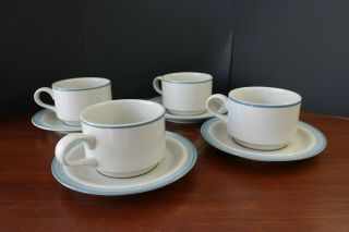 Vintage International Stoneware Set Of 4 Cups And Saucers