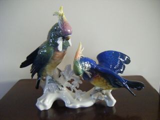 Vintage Karl Ens Large Porcelain Parrots,  Cockatoo Pair
