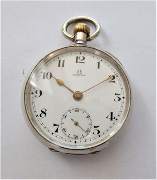 1915 Silver Cased Omega 15 Jewelled Swiss Lever Pocket Watch In Order