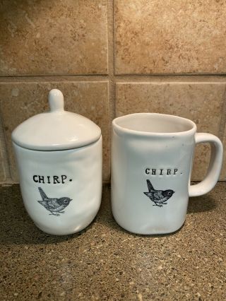 Rare Rae Dunn Artisan Magenta Exclusive Chirp Sugar Bowl W/ Lid And Mug Pottery