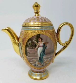 Royal Vienna Style Hand Painted Porcelain Creamer Or Teapot Artist Signed Wagner