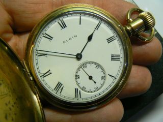 Stunning 1929 Vintage Gold Plated ELGIN Hunter Pocket Watch with Chain & Box 2