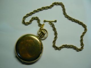 Stunning 1929 Vintage Gold Plated ELGIN Hunter Pocket Watch with Chain & Box 3