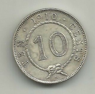 Sarawak 10 Cents 1910 Silver Km 9 Vf
