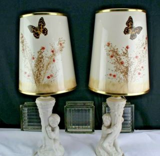 Vintage Van Briggle Pottery Table/accent Lamps Shades Boy