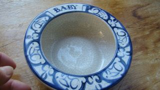 Potting Shed Dedham Pottery Baby Bowl Rabbit Blue & White Crackle Glaze 6 " 1997