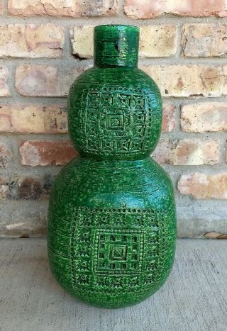 Rare Vintage Aldo Londi For Bitossi Raymor Italian Emerald Green Pottery Vase