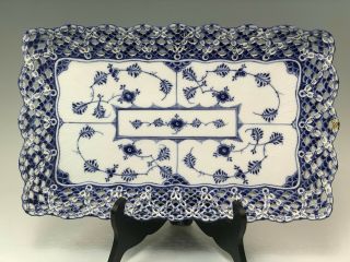 Rare 19thc Royal Copenhagen Blue Fluted Full Lace Rectangular Serving Platter