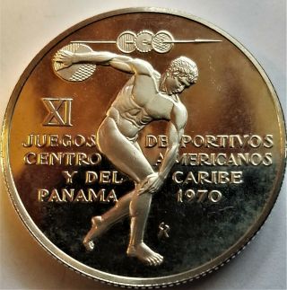 1970 Panama 5 Balboas Proof Silver Coin,  11th Central American & Caribbean Games