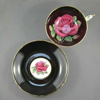1 Paragon Large Floating Red Rose - Black - Wide Mouth Tea Cup & Saucer - Nr