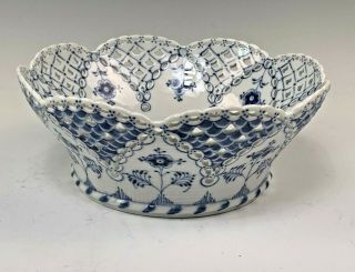 Scarce Royal Copenhagen Blue Fluted Full Lace Round Reticulated Fruit Bowl 1061
