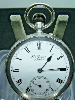Antique Solid Silver J W Benson Pocket Watch London 1918 Fwo Also Jwb Case