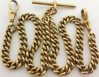 Long Antique Rolled Gold Solid Silver Double Albert Pocket Watch Chain C1909