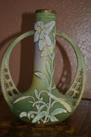 Gorgeous Large Nippon 8 1/2 " Coralene Vase Lilies & Gold Patent 912171 Mark 242