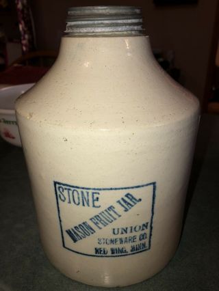 Rare Stone Mason Fruit Jar Union Stoneware Co.  Red Wing,  Minn.  Gallon Size