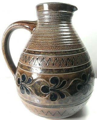 Vintage Pitcher Handarbeit Stoneware Pottery Germany Blue Brown Gray Hand Thrown